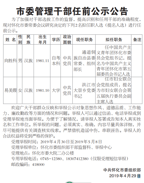 怀化市最新人事调整公告